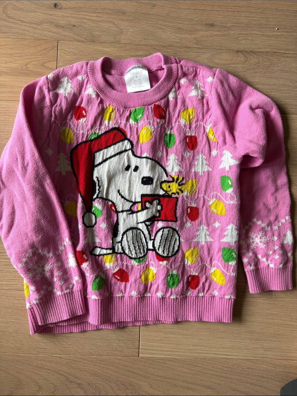 jumping beans Pink Snoopy Christmas Sweater with Multicolor Ornaments